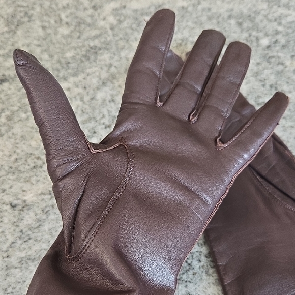 Vintage Women's Medium Dark Brown Leather Gloves - Picture 9 of 11
